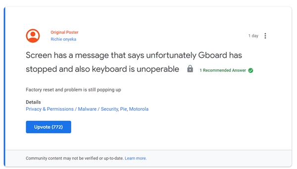 谷歌鍵盤更新出錯：導致不能解鎖手機 引發用戶投訴
